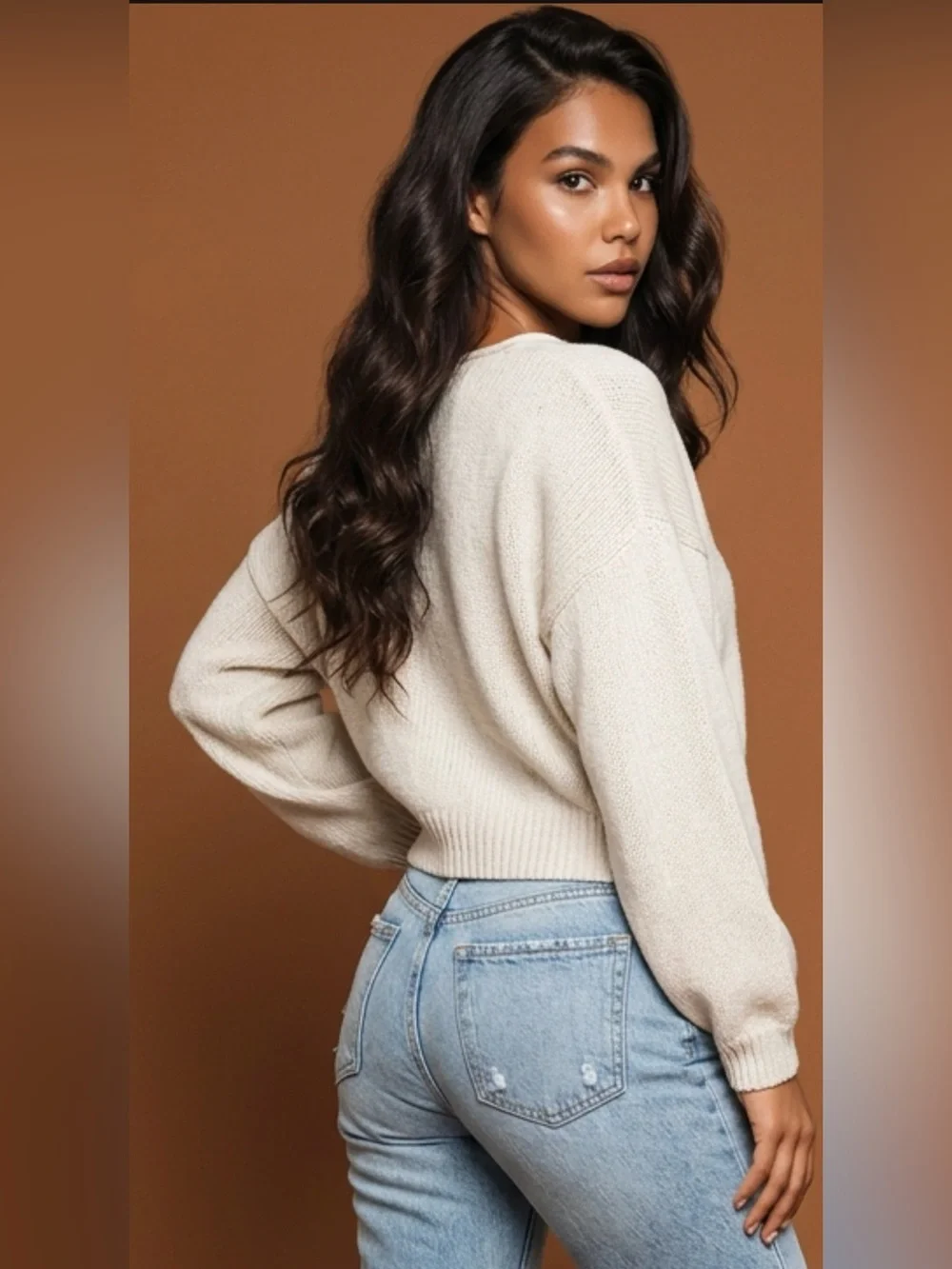 Free People Cream V-Neck Knit Pullover